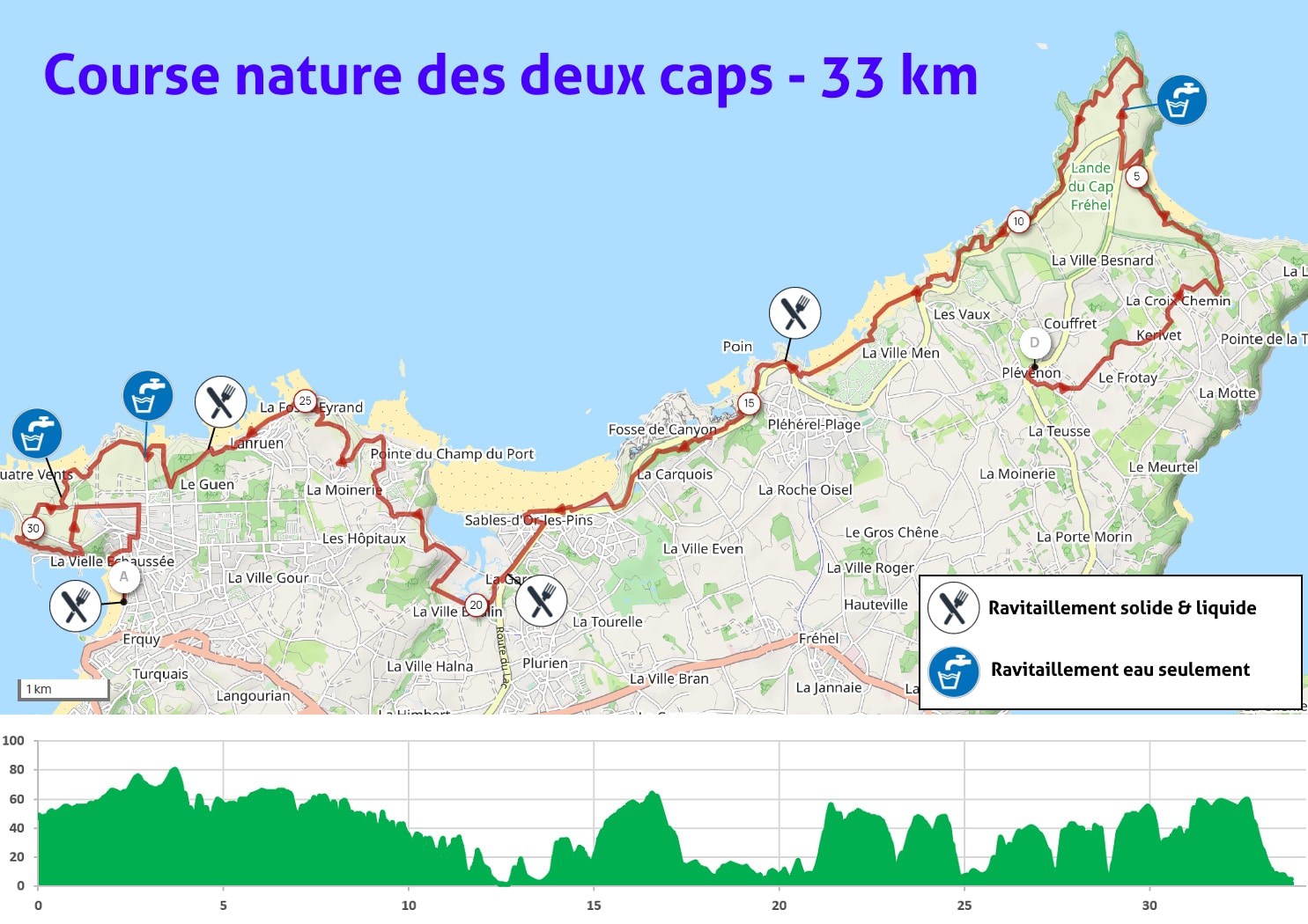 Trail des 2 caps 33 km - le parcours - Landes & Bruyères, Cap d'Erquy ...